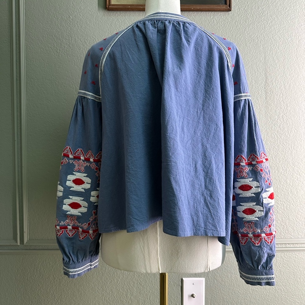 RD + Koko Embroidered Blue Women's Top - SZ M - Picture 2 of 8